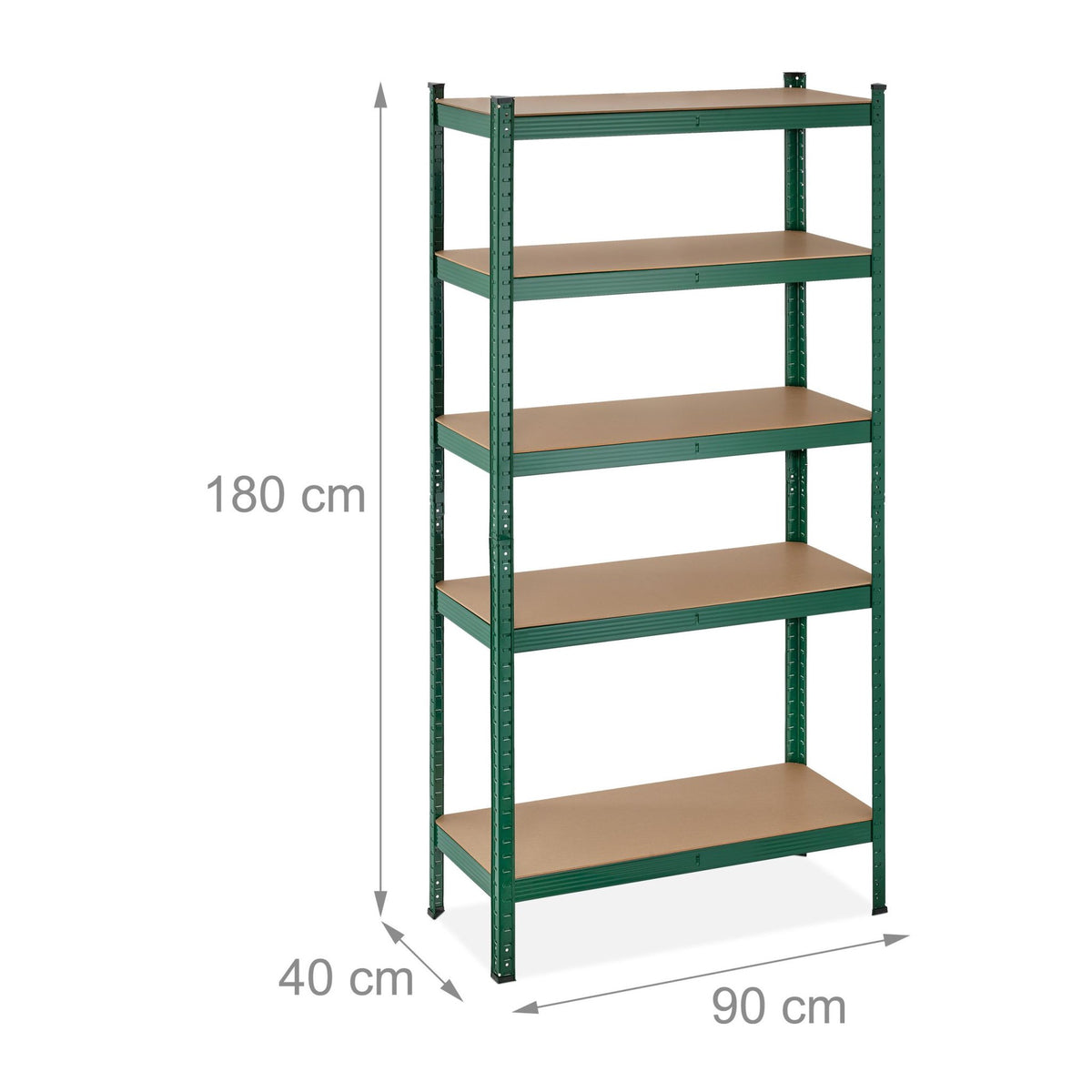 Green sturdy shelves with 5 levels