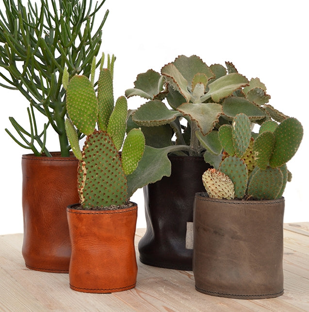Grey Leather Flower Pot, XXL, 31 cm