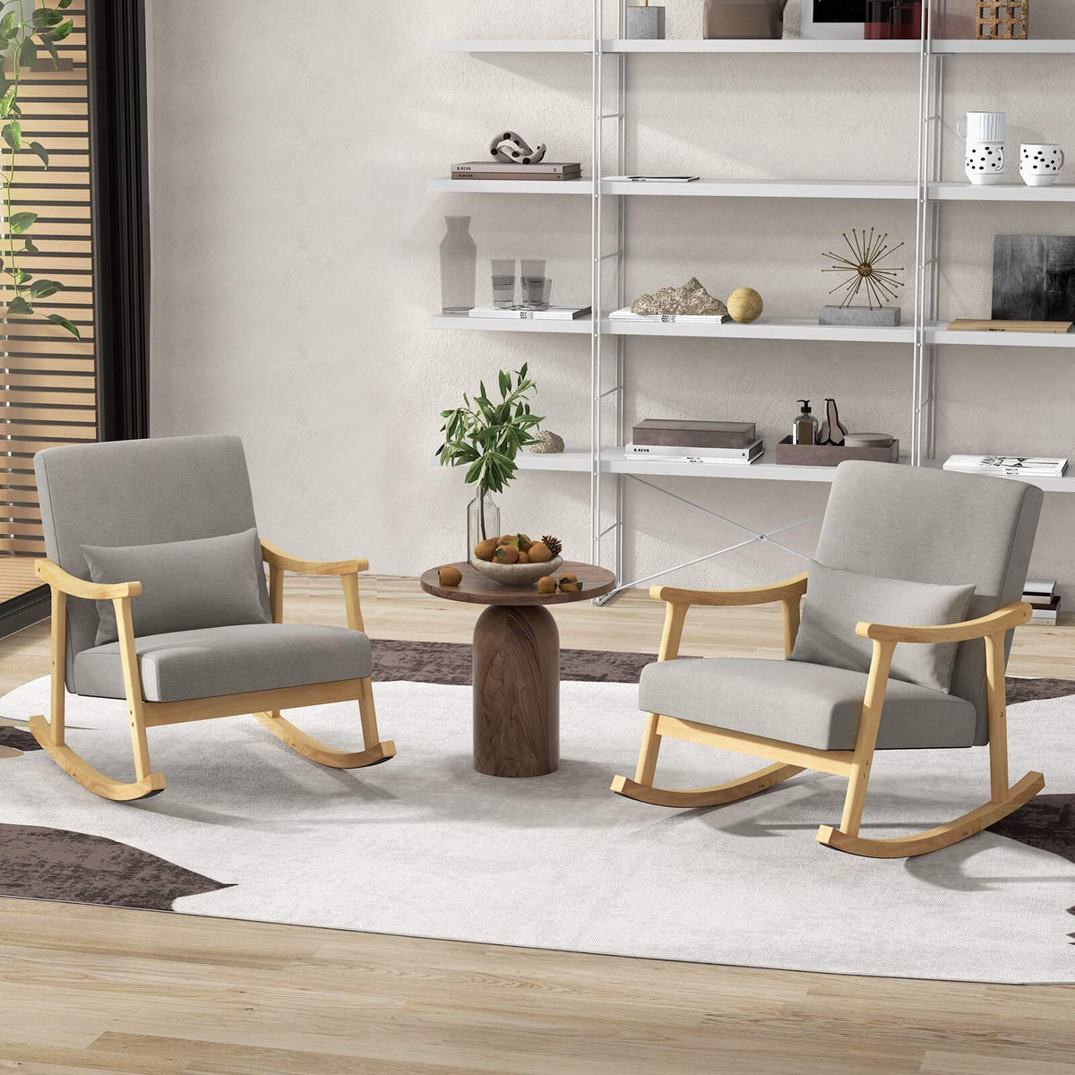 Grey Nursery Rocking Chair with Rubber Wood Armrests
