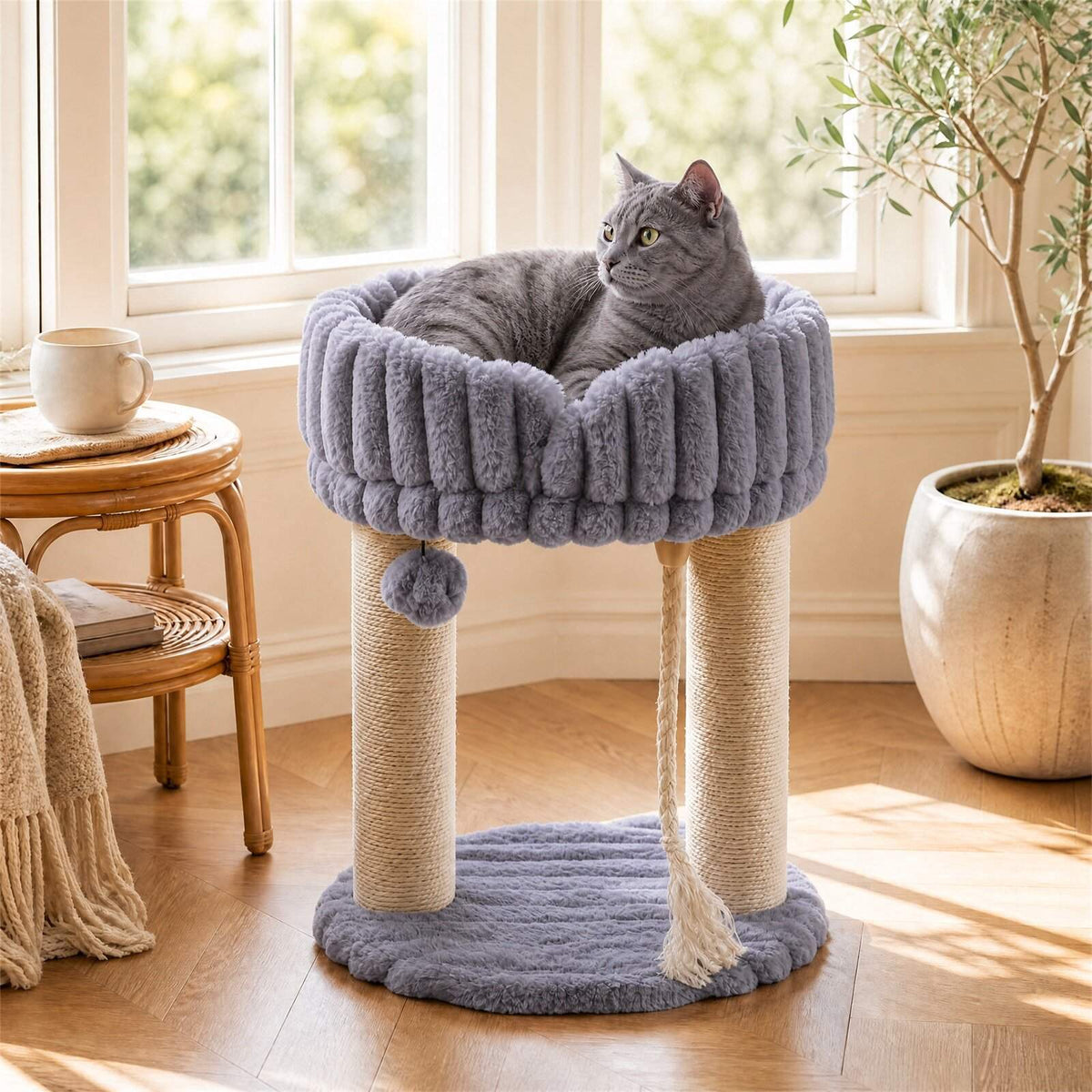 Grey Plush Cat Tree with Sisal Posts, 40x40x50.5 cm