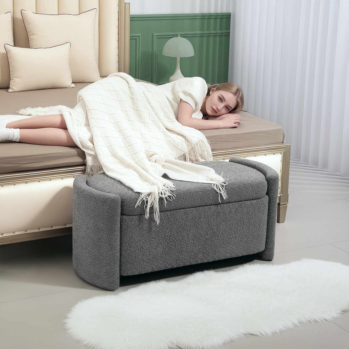 Grey Upholstered Storage Bench – 105 x 44 x 45.5 cm