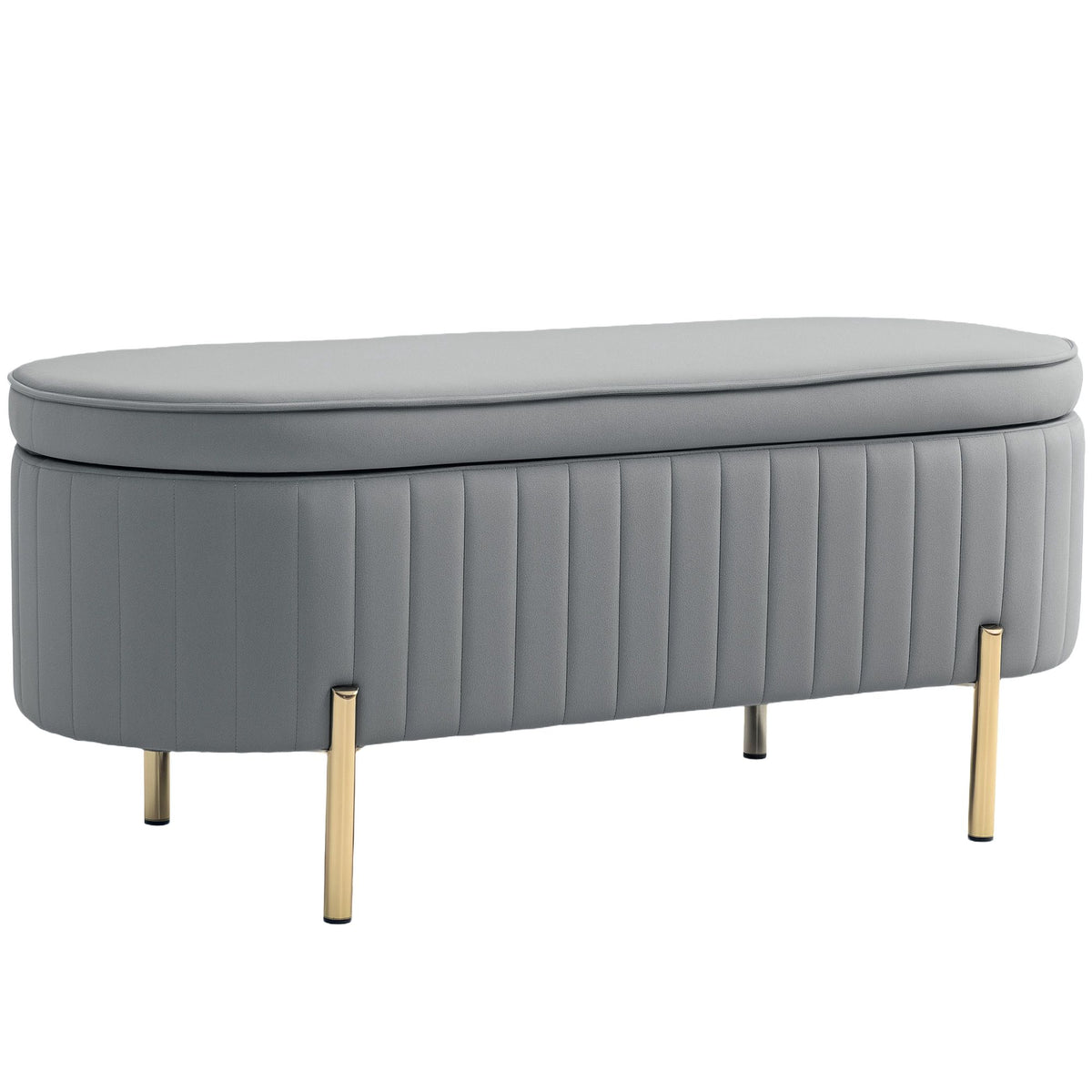 Grey Velvet Storage Bench with Gold Legs, 72L Capacity