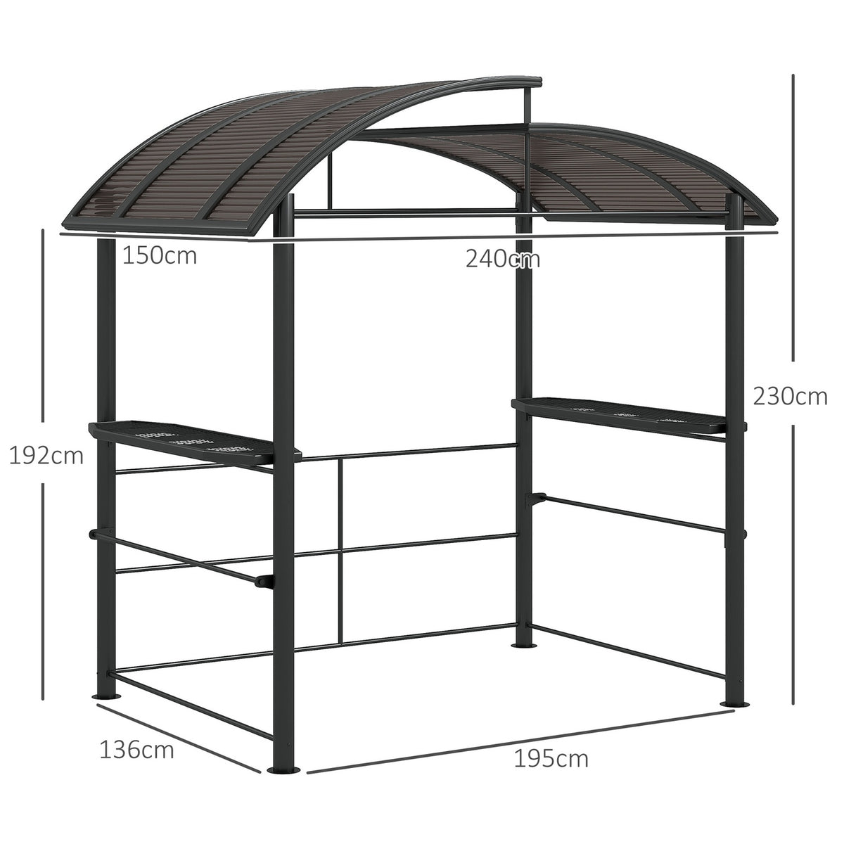 Grill Pavilion Flame Protection Roof Bbq Pavilion 2 Shelves Uv Protection Pergola Garden Balcony Steel Pc Dark Gray 240X150X230Cm