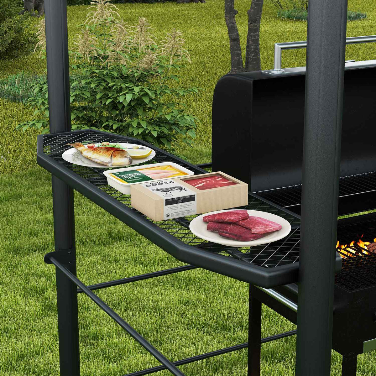Grill Pavilion Flame Protection Roof Bbq Pavilion 2 Shelves Uv Protection Pergola Garden Balcony Steel Pc Dark Gray 240X150X230Cm