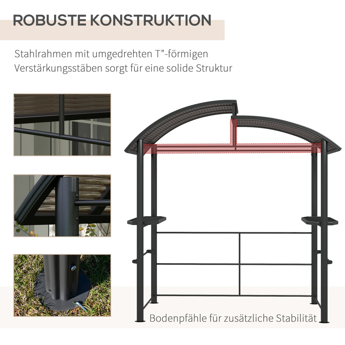 Grill Pavilion Flame Protection Roof Bbq Pavilion 2 Shelves Uv Protection Pergola Garden Balcony Steel Pc Dark Gray 240X150X230Cm