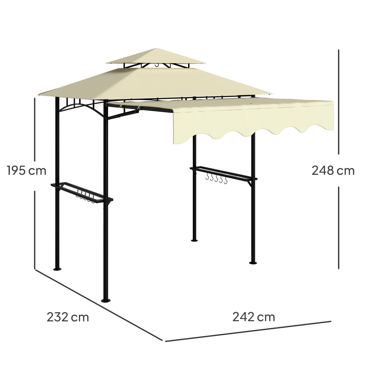 Grill Pavilion with Adjustable Awning and Shelves