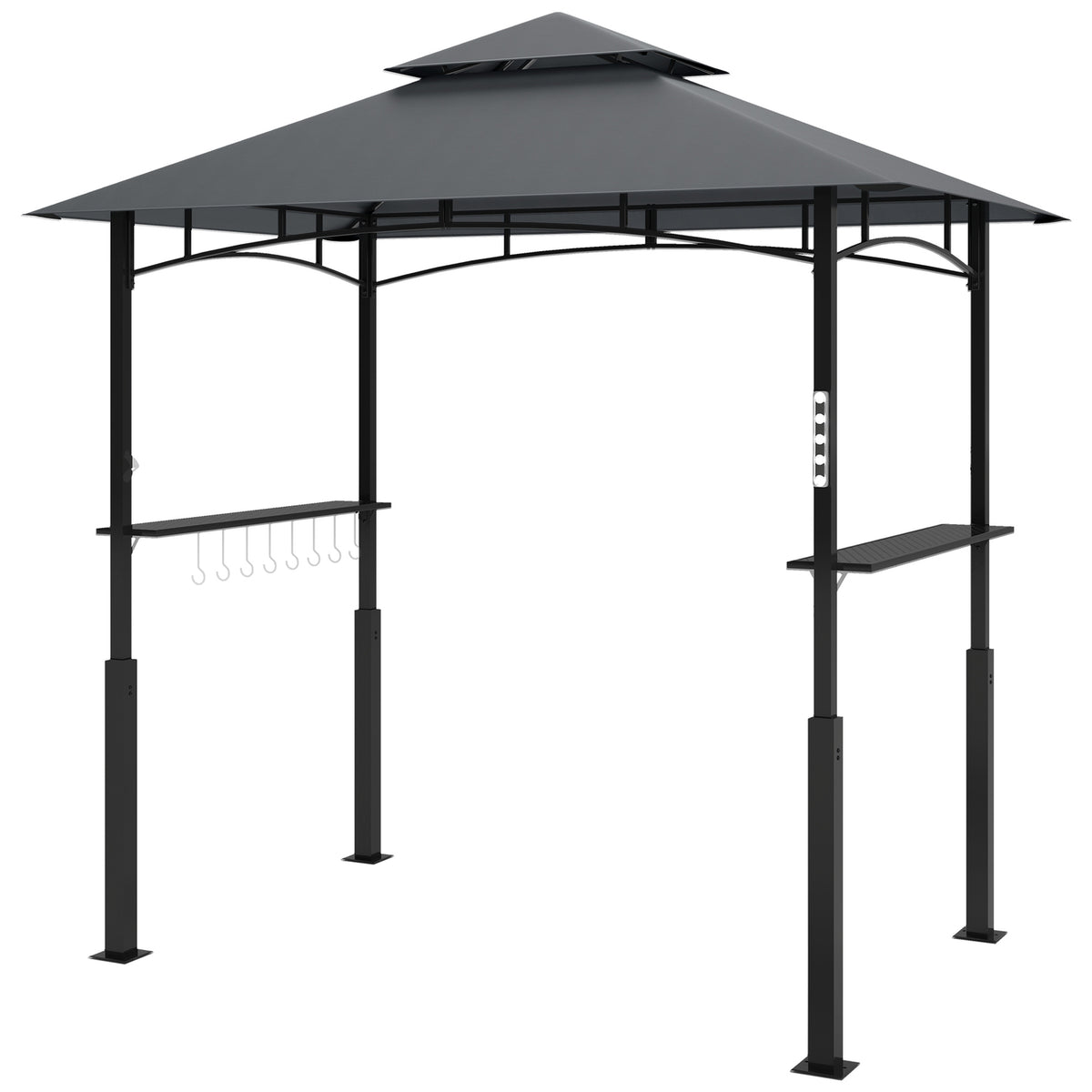 Grill pavilion with LED 243 x 148 x 248 cm waterproof flame retardant garden pavilion with double roof, side shelves, gazebo with UV protection, BBQ pavilion made of metal grill tent for party BBQ gray