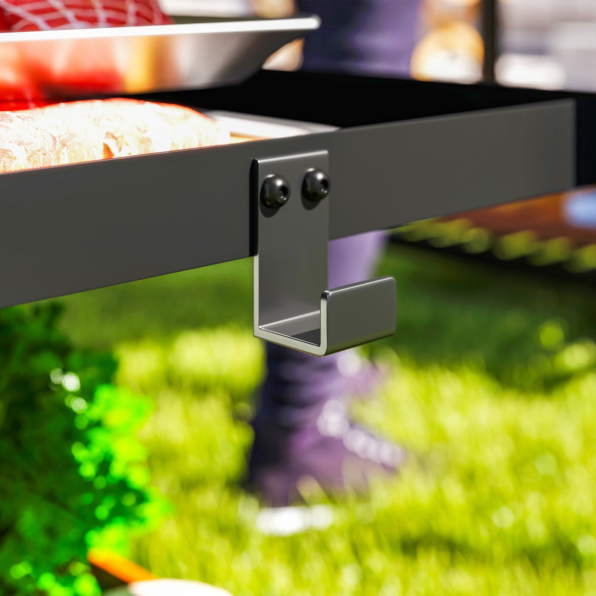 Grill trolley 3-tier serving trolley with work surface shelves hook wheels, stainless steel BBQ grill table, grill side table, outdoor trolley, charcoal grill for garden grill 102x50x81cm charcoal gray