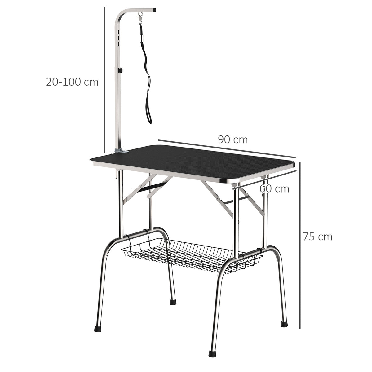 Grooming Table, Grooming Table, Shearing Table With Basket, Foldable & Height-Adjustable, Stainless Steel, Black