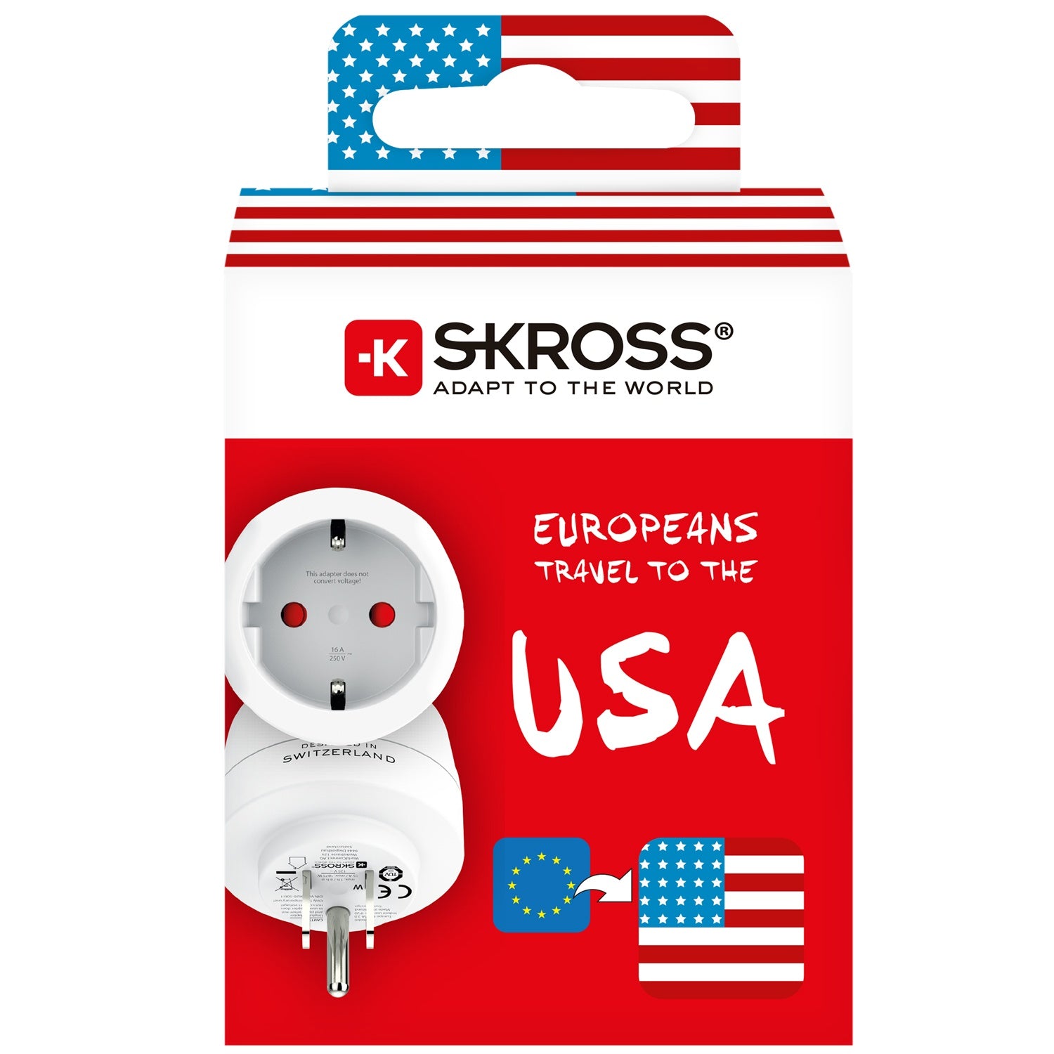 Grounded EU to US Plug Adapter, Multi-Country Use