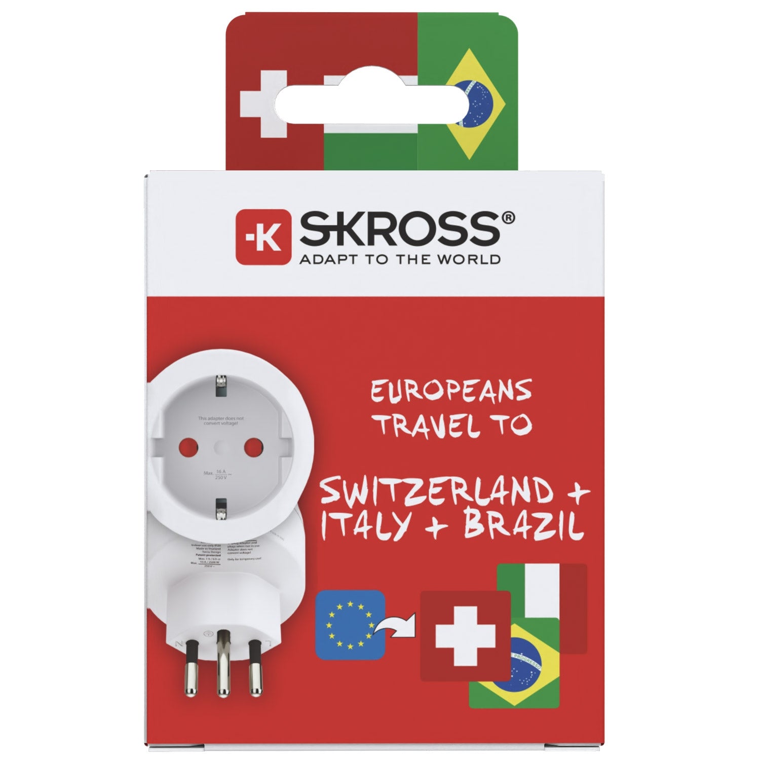 Grounded Travel Adapter Europe to Switzerland/Italy/Brazil
