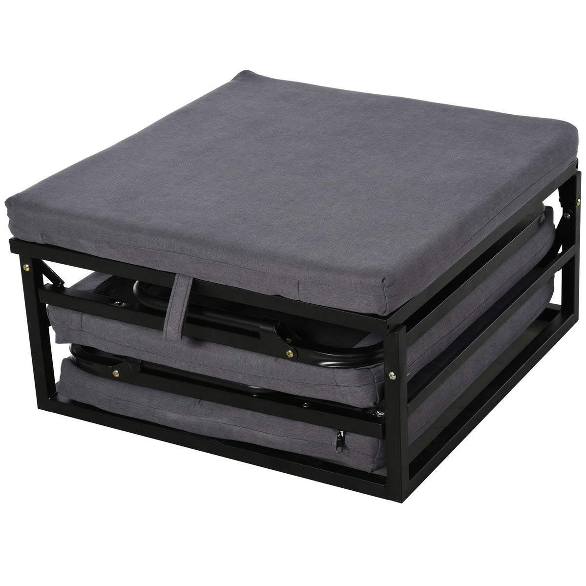 Guest bed folding 2-in-1 stool adjustable polyester steel foam gray 192x68x37cm