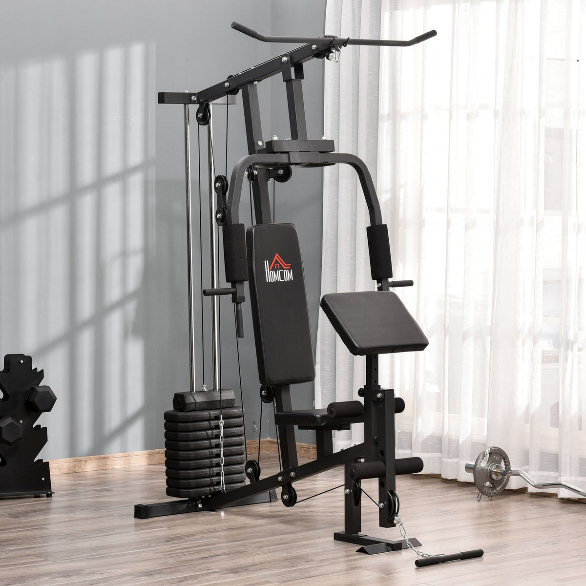 Gym Multi-Gym Fitness Equipment Fitness Station Fitness Center Including Weights With Roller Padding Steel Artificial Leather Black 148 X 108 X 207 Cm