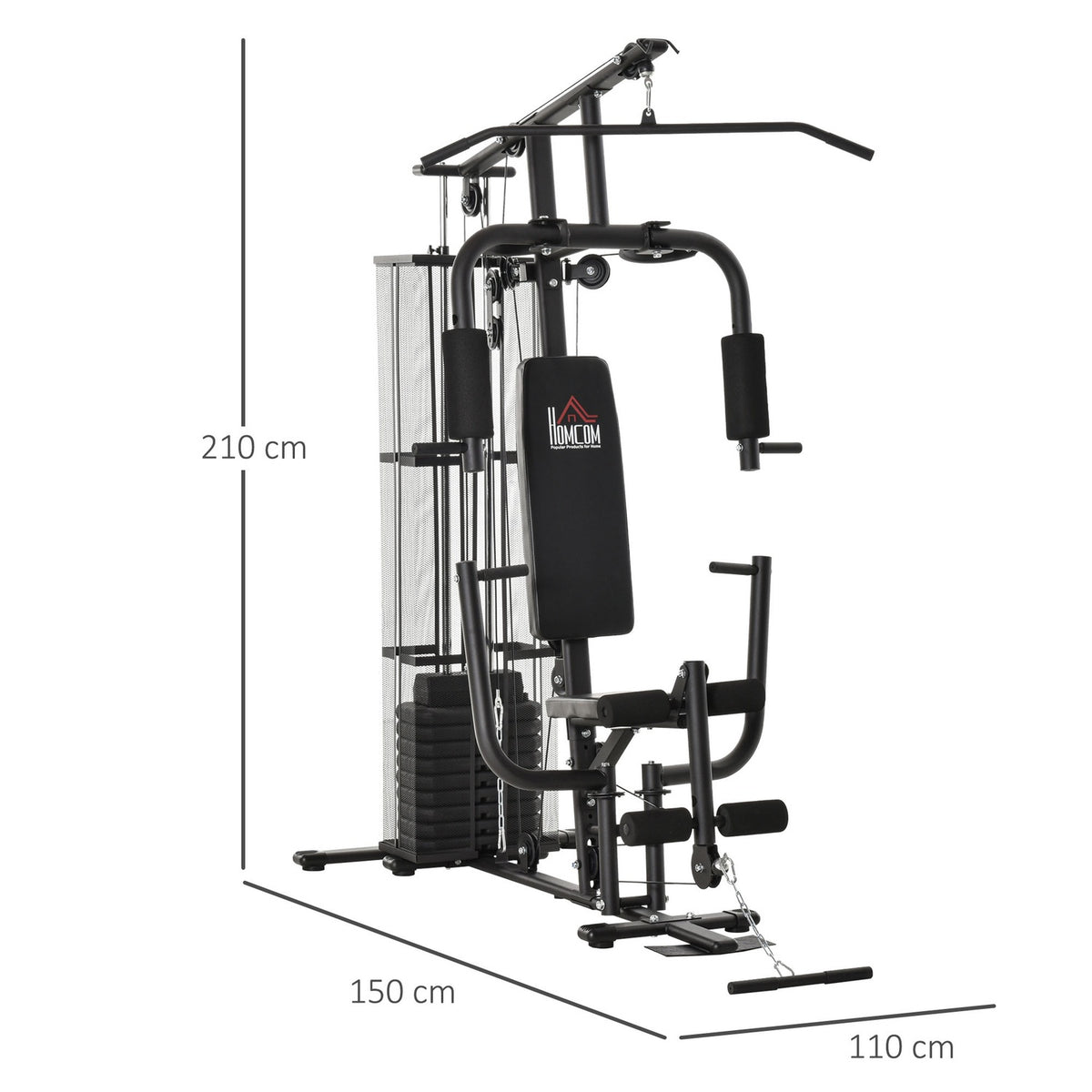 Gym Multi-Gym Fitness Station Multigym With Weights, Lat Pull-Down & Leg Curl, Metal & Pu Synthetic Leather, Black