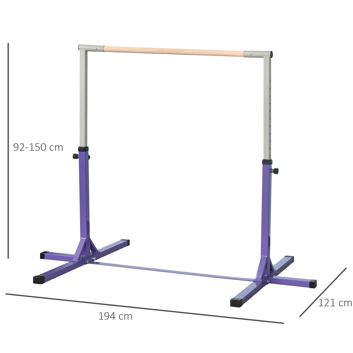 Gymnastics gymnastics bar, 13-level height-adjustable horizontal bar, high bar gymnastics bar made of wood and sturdy steel construction, can hold up to 75 kg, for 3+ children, indoor, outdoor, purple