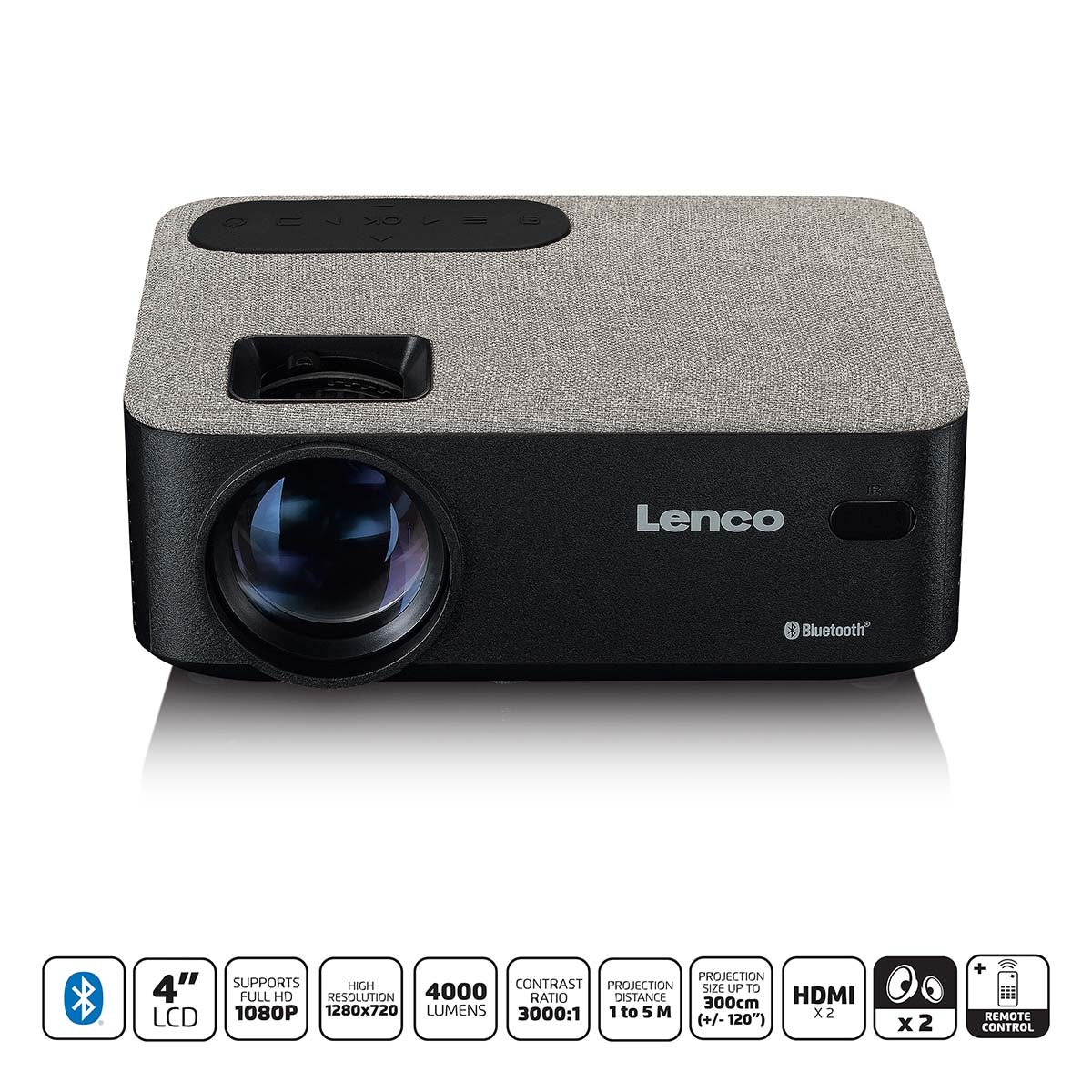 HD 720P LCD Projector with Bluetooth Grey