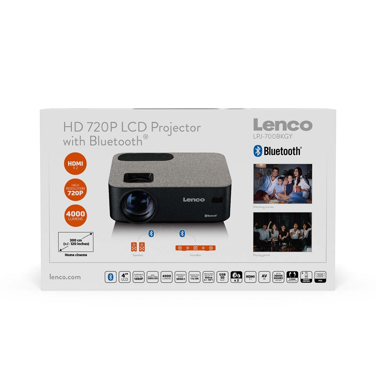HD 720P LCD Projector with Bluetooth Grey