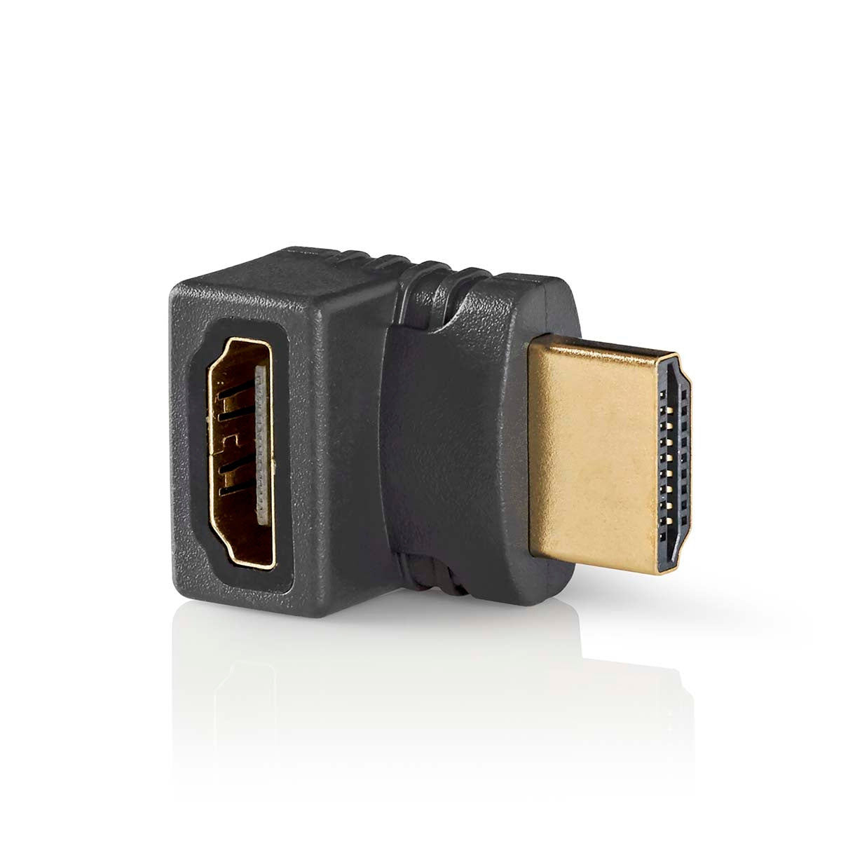 HDMI™ Adapter | HDMI™ Connector | HDMI™ Female | Gold Plated | Angled 270° | ABS | Anthracite | 1 pc. | Cardboard box with window