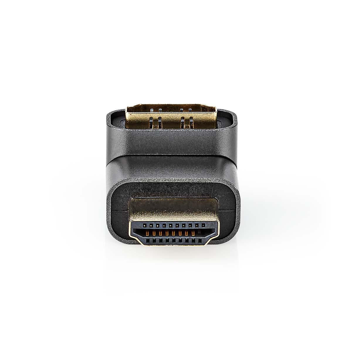 HDMI™ Adapter | HDMI™ Male / HDMI™ Plug | HDMI™ Female / HDMI™ Output | Gold Plated | Angled 270° | Aluminum | Gray With Metal | 1 pc. | Carton with covered window