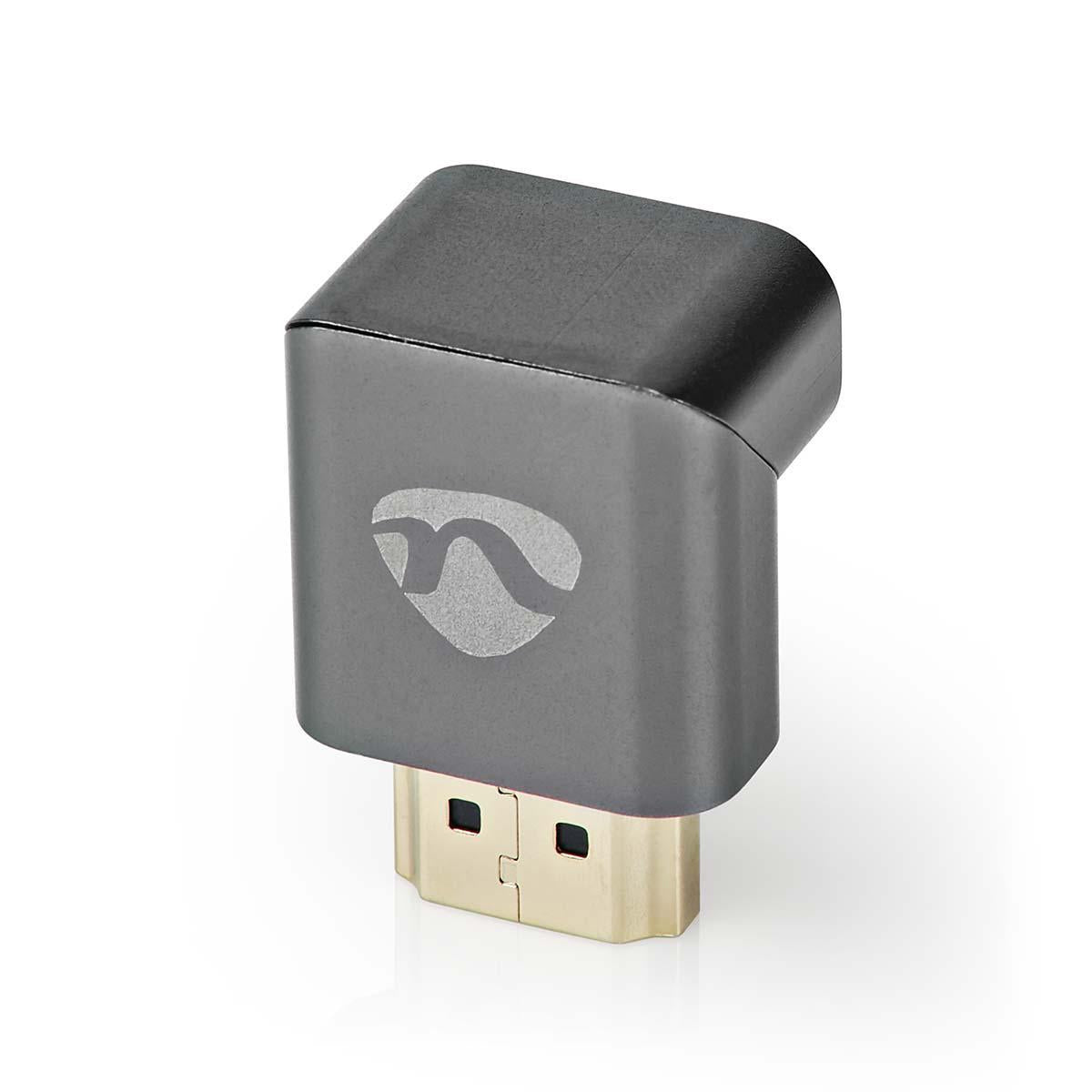 HDMI™ Adapter | HDMI™ Male / HDMI™ Plug | HDMI™ Female / HDMI™ Output | Gold Plated | Angled 270° | Aluminum | Gray With Metal | 1 pc. | Carton with covered window