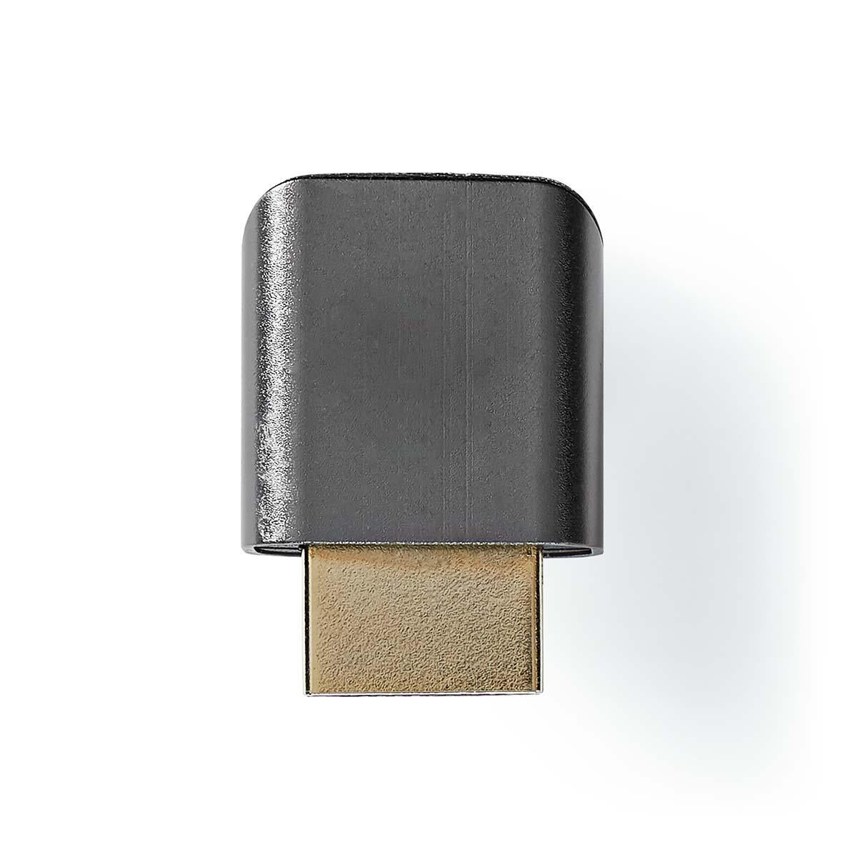 HDMI™ Adapter | HDMI™ Male / HDMI™ Plug | HDMI™ Female / HDMI™ Output | Gold Plated | Angled 90° | Aluminum | Gray With Metal | 1 pc. | Carton with covered window