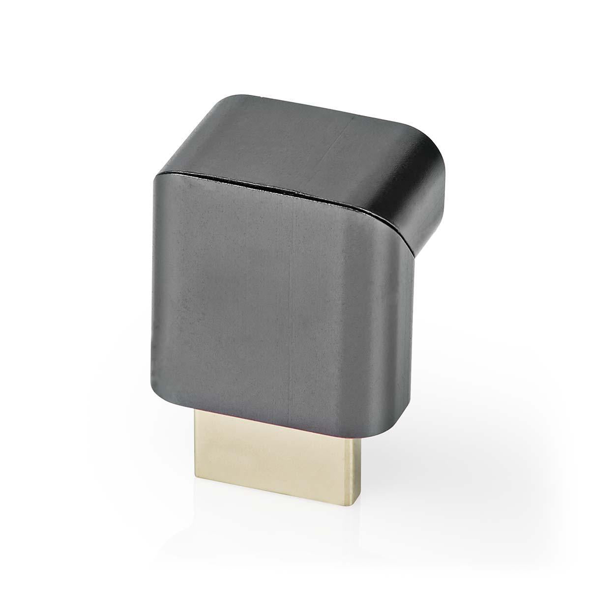 HDMI™ Adapter | HDMI™ Male / HDMI™ Plug | HDMI™ Female / HDMI™ Output | Gold Plated | Angled 90° | Aluminum | Gray With Metal | 1 pc. | Carton with covered window