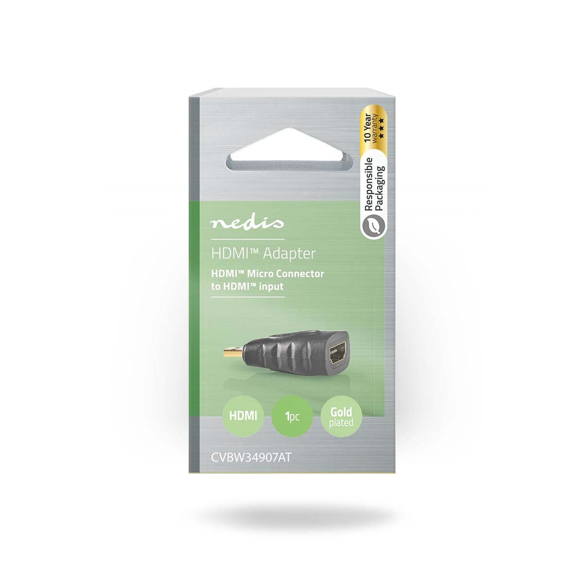 HDMI™ Adapter | HDMI™ Micro Connector | HDMI™ Female | Gold Plated | Straight | ABS | Anthracite | 1 pcs | Window Box