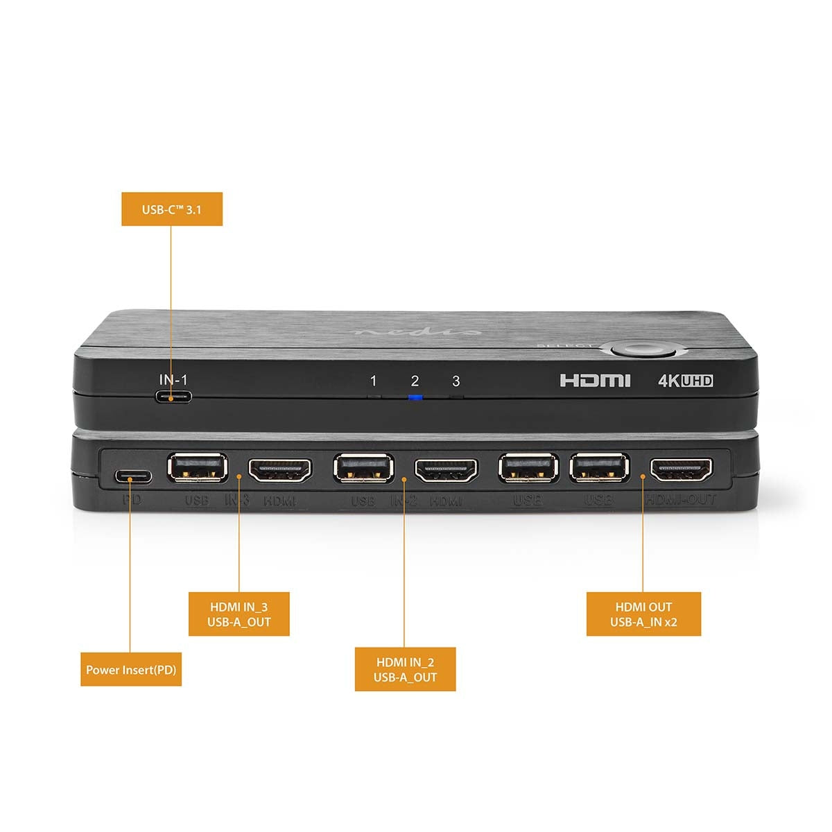 HDMI™ Converter | USB-C™ Female / 2x HDMI™ Input / 4x USB A Female | 1x HDMI™ Output | 1-way | 4K@60Hz | 18 Gbps | ABS | Anthracite