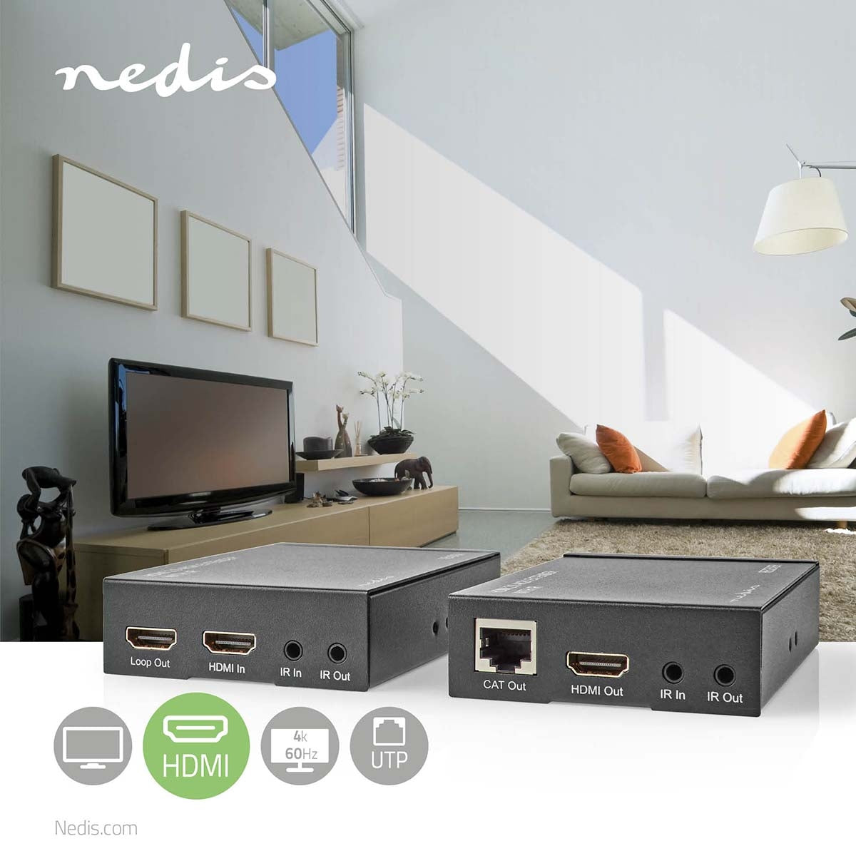 HDMI™ Extender | Over Cat6 | up to 60.0 m | 4K@60Hz | 18 Gbps | Metal | Anthracite