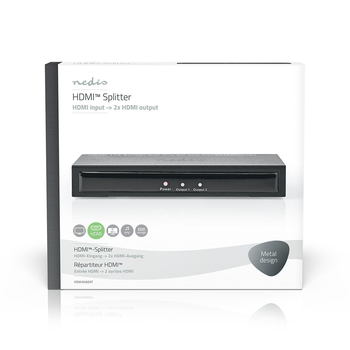 HDMI™ Splitter | 2-Port port(s) | HDMI™ input | 2x HDMI™ output | 4K@30Hz | 3.4 Gbps | Metal | Anthracite