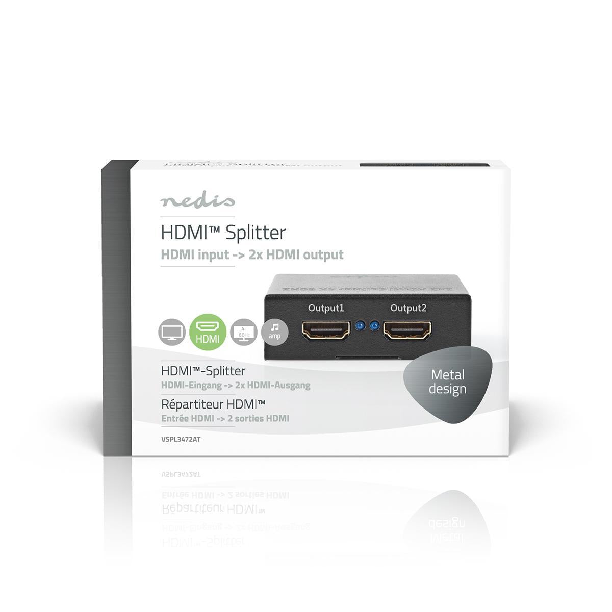 HDMI™ Splitter | 2-Port port(s) | HDMI™ input | 2x HDMI™ output | 4K@60Hz | 18 Gbps | Metal | Anthracite