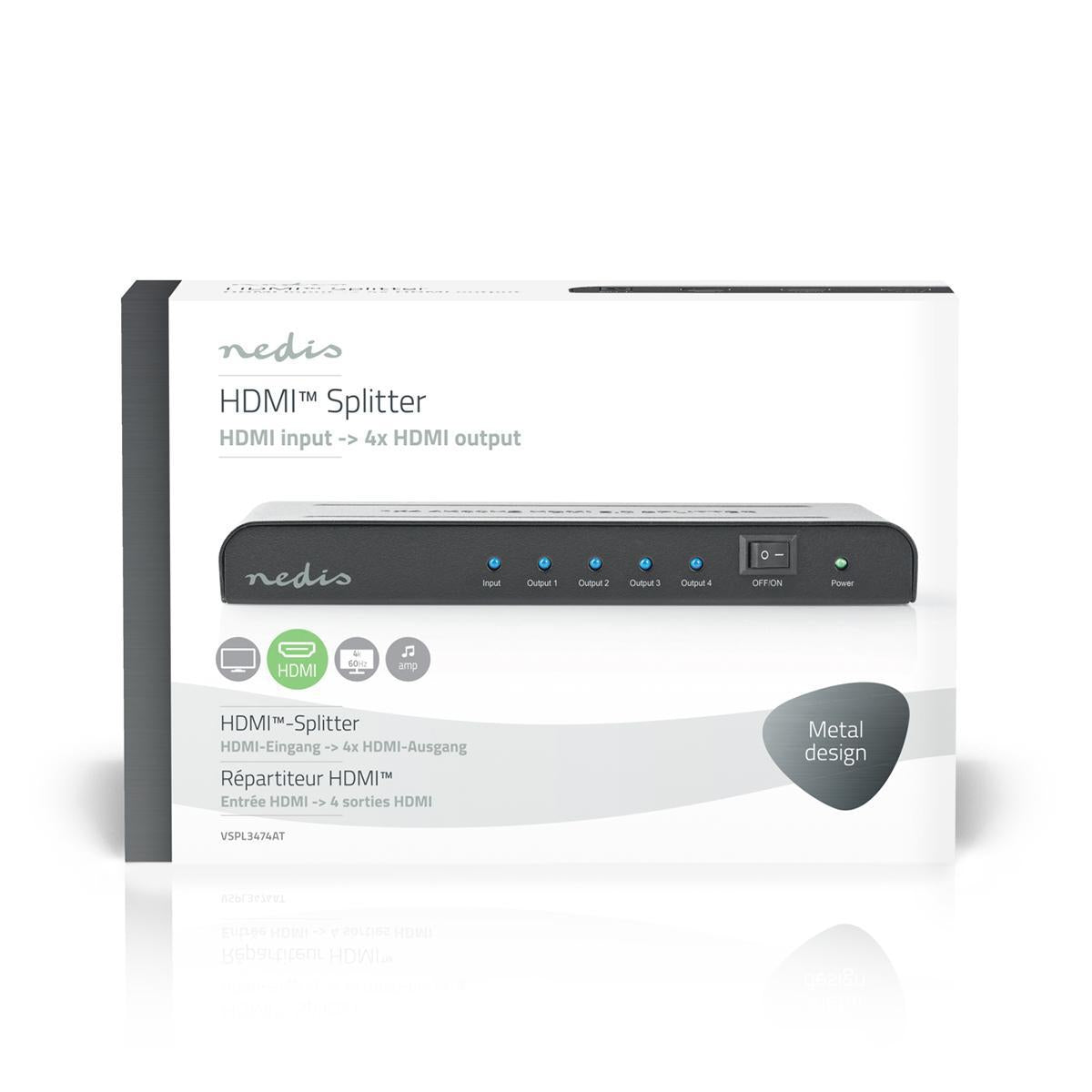 HDMI™ Splitter | 4-Port port(s) | HDMI™ input | 4x HDMI™ Output | 4K@60Hz | 18 Gbps | Metal | Anthracite