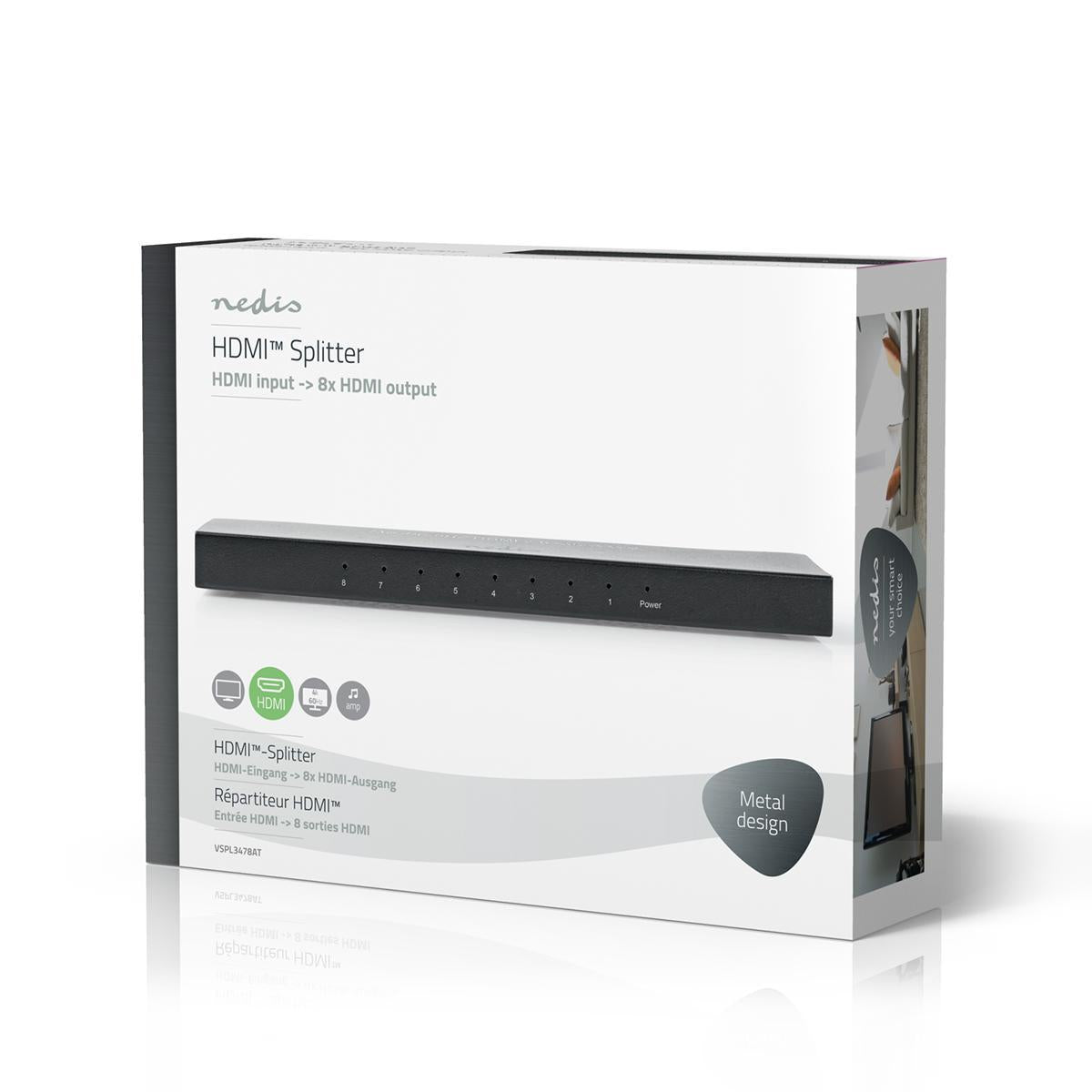 HDMI™ Splitter | 8 port(s) | HDMI™ Input | 8x HDMI™ Output | 4K@60Hz | 18 Gbps | Metal | Anthracite