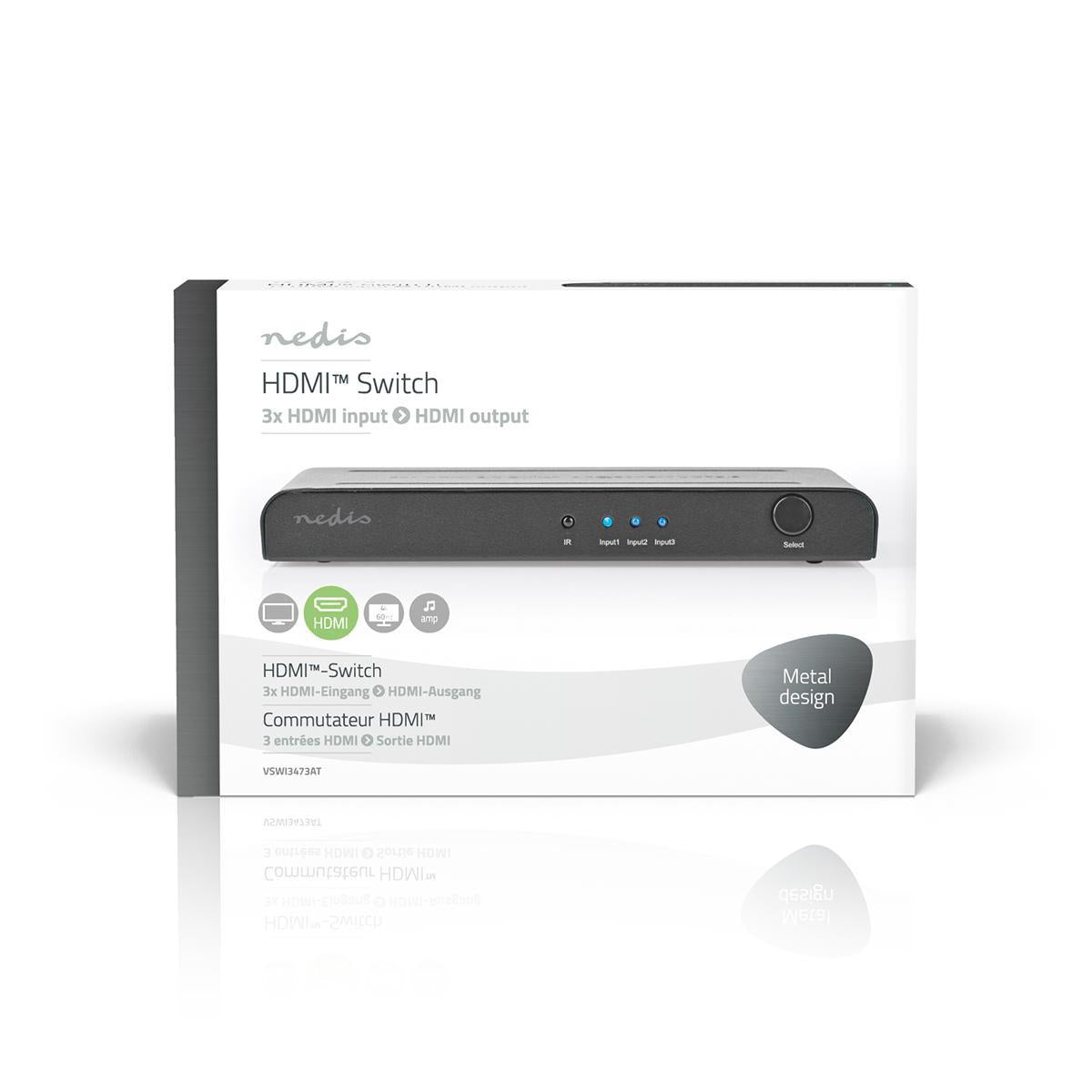 HDMI™ Switch | 3-Port port(s) | 3x HDMI™ Input | 1x HDMI™ output | 4K@60Hz | 18 Gbps | Remote controlled | Metal | Anthracite