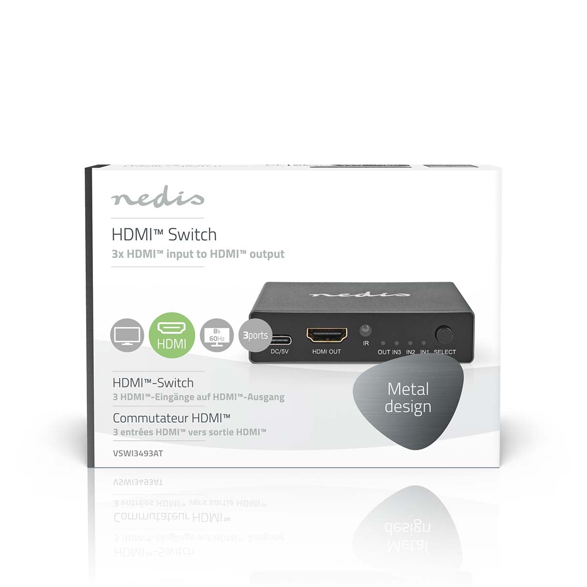 HDMI™ Switch | 3-Port port(s) | 3x HDMI™ Input | HDMI™ output | 8K@60Hz | 45 Gbps | Remote controlled | Aluminum | Anthracite