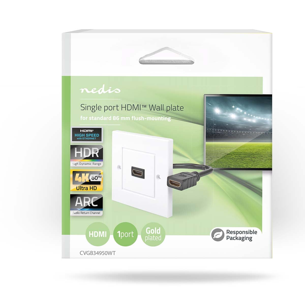 HDMI™ Wall Box | 1x HDMI™ Female | 4K@60Hz | HDMI™ Output | Black | 18 Gbps | Gold Plated | Box