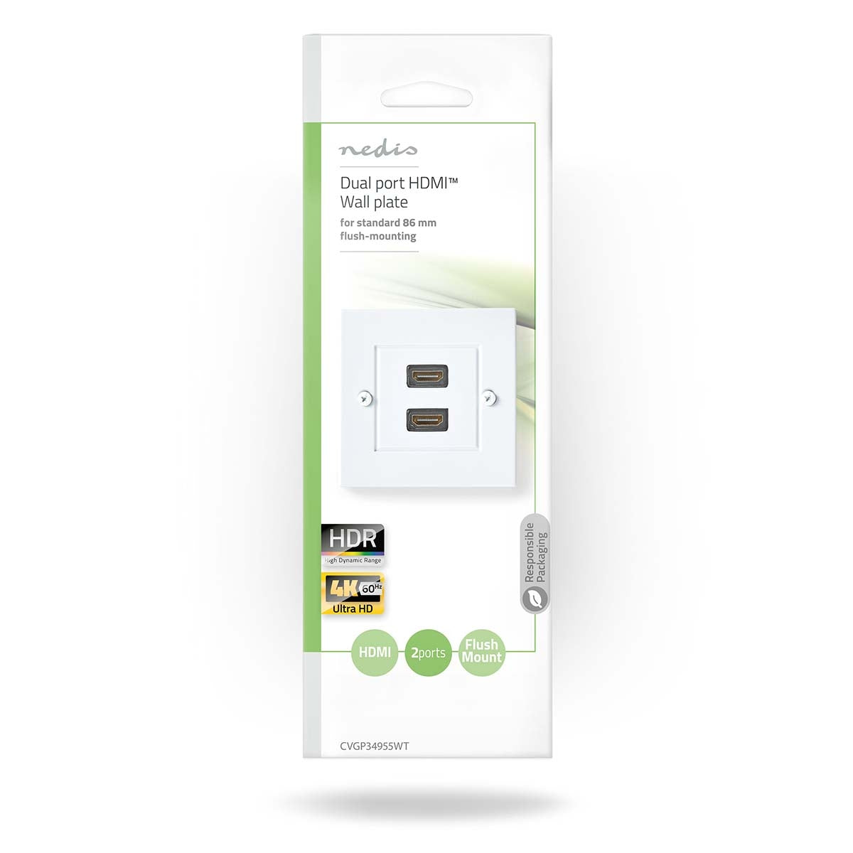 HDMI™ Wall Box | 2x HDMI™ Female | 4K@60Hz | HDMI™ Female | Black | 18 Gbps | Gold Plated | Envelope