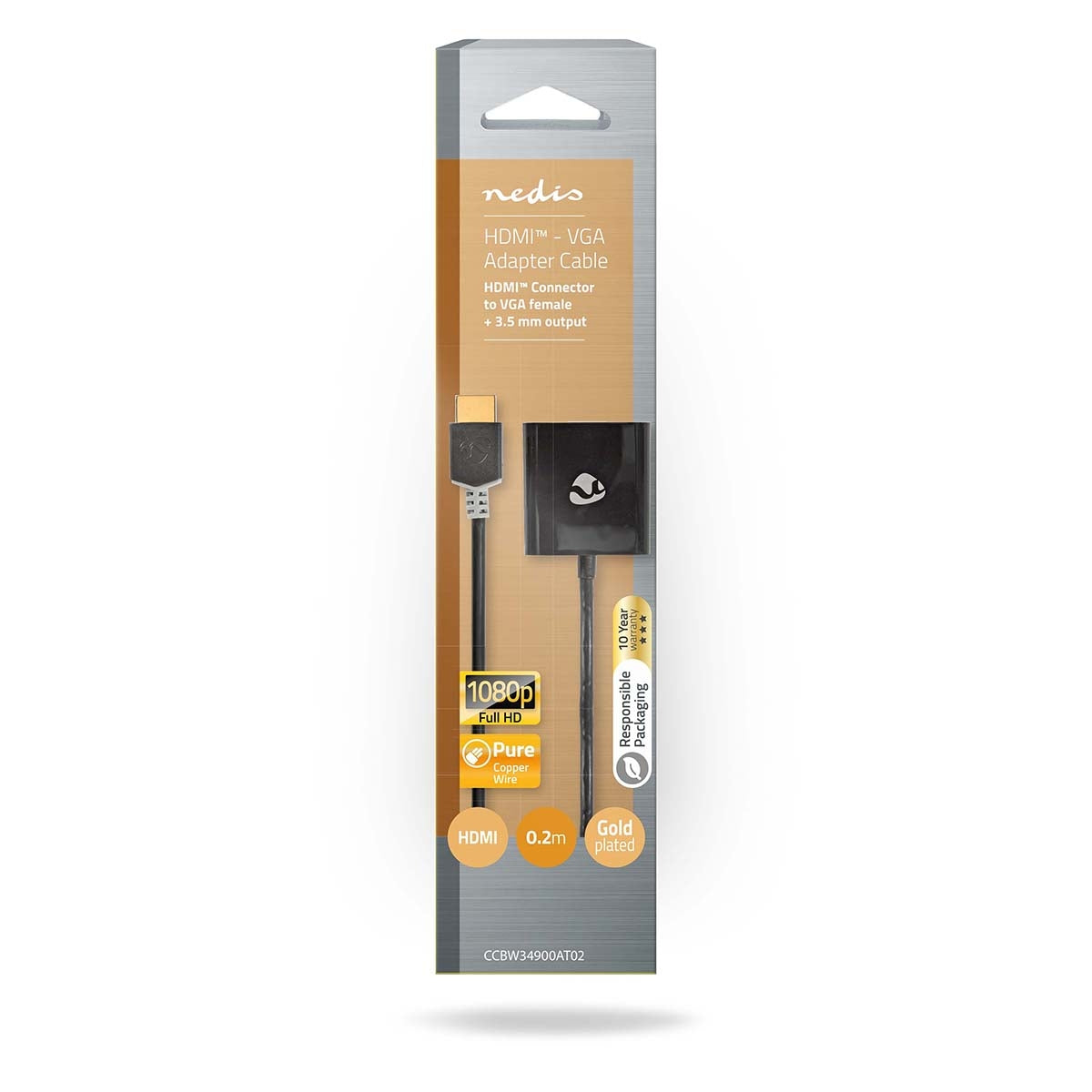 HDMI™ cable | HDMI™ Connector | VGA female 15p / 3.5 mm Female | 1080p | Gold Plated | 0.20 m | Straight | PVC | Anthracite | Window Box with Euro Lock