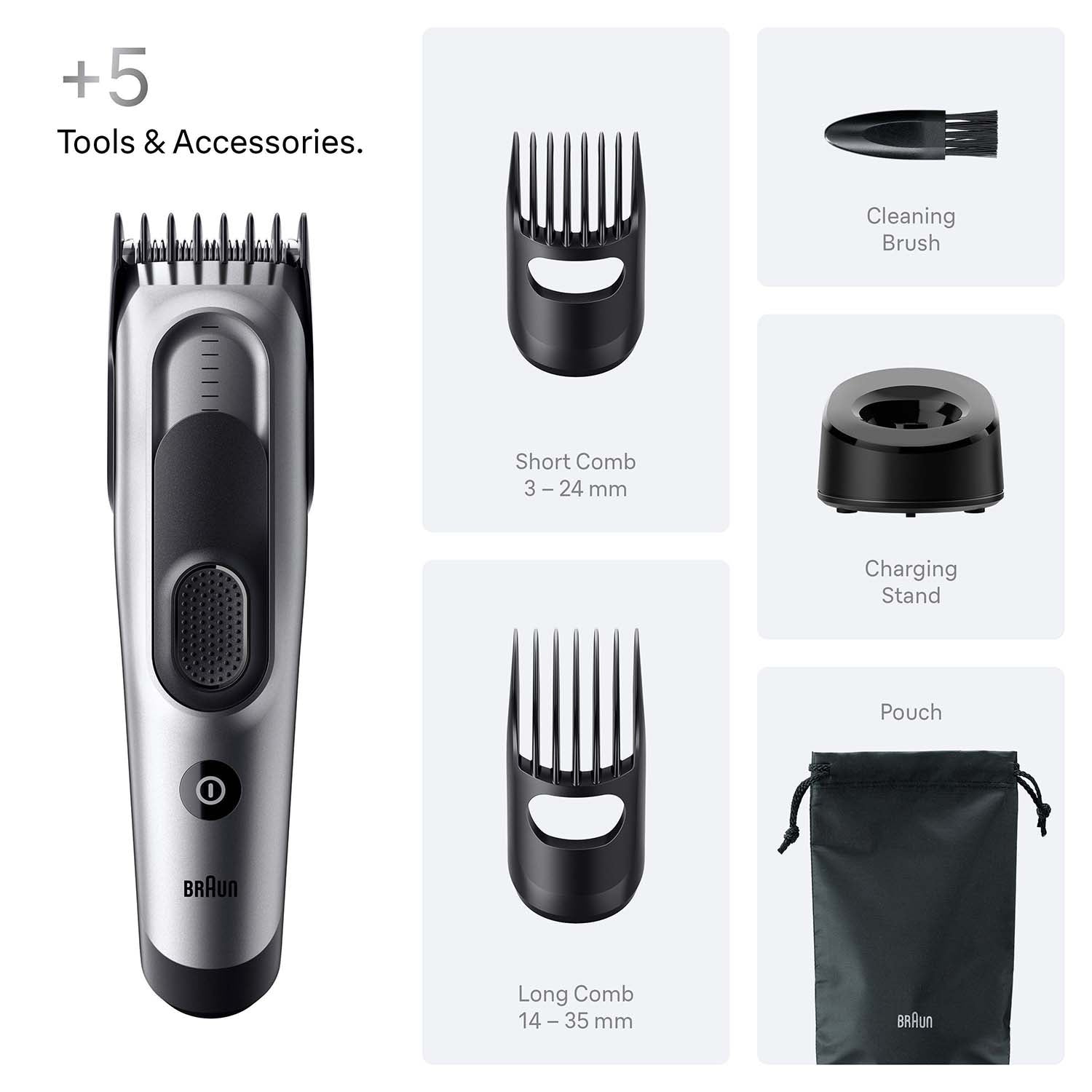 Hair Clipper Series 7 with 5 Styling Tools, Black/Grey