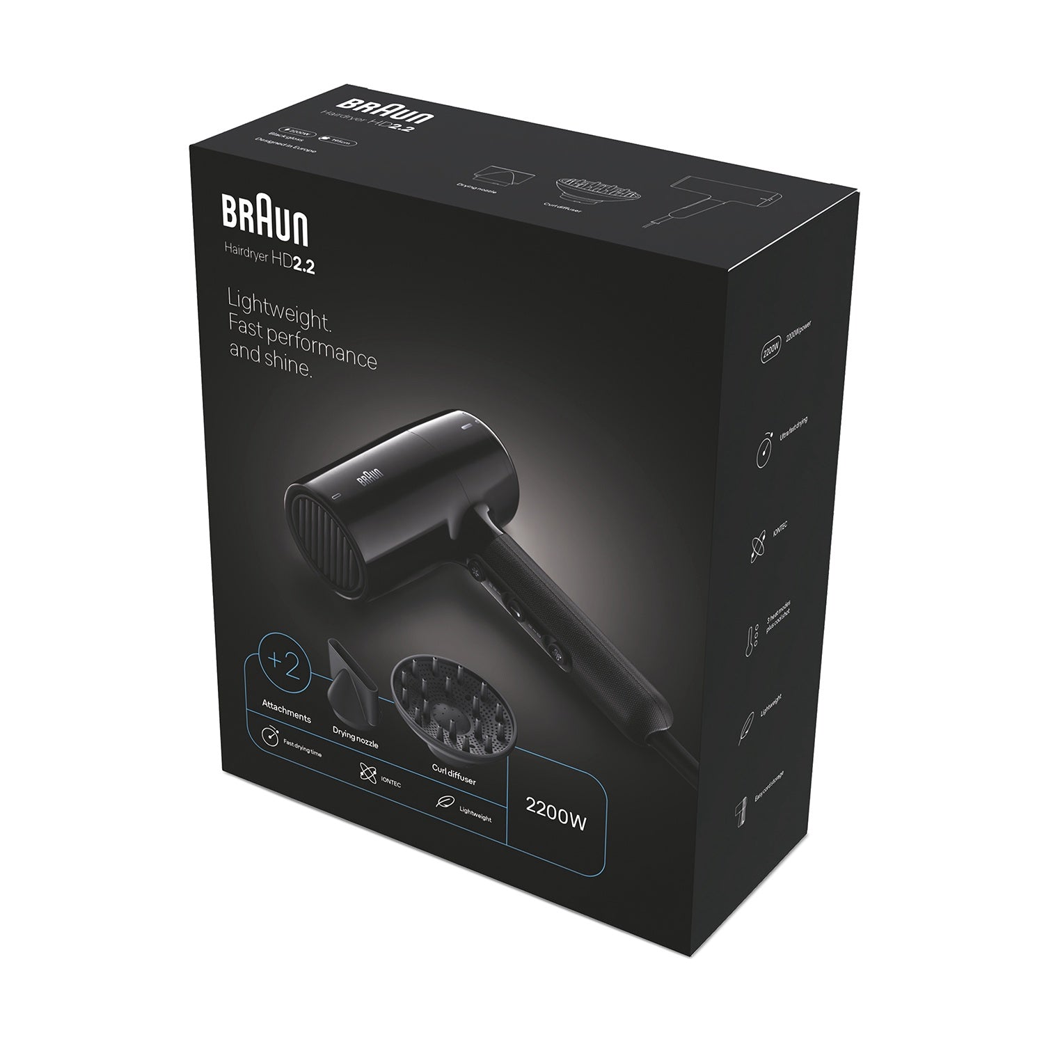 Hair Dryer 2200W, Ionic, 3 Heat 2 Speed, 2 Attachments