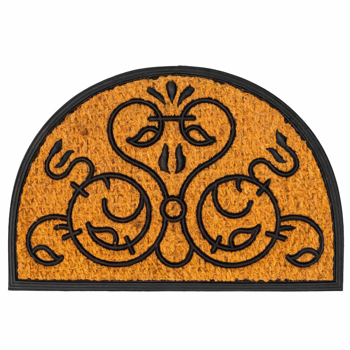 Half-Round Coir Doormat, Baroque Motifs, 60x40 cm