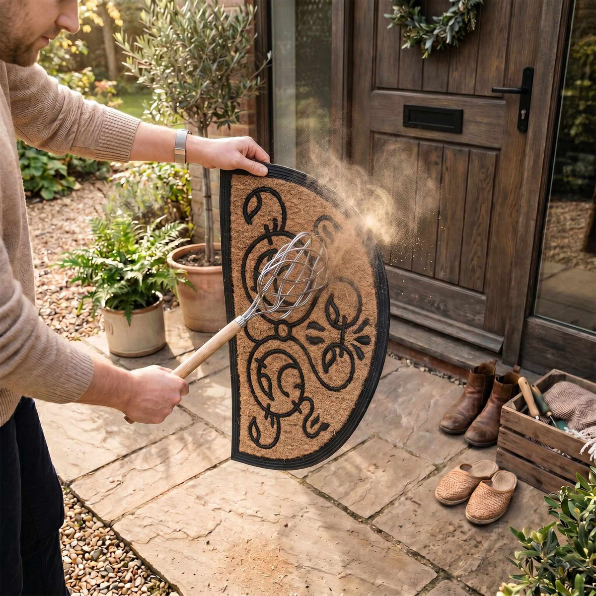 Half-Round Coir Doormat, Baroque Motifs, 60x40 cm