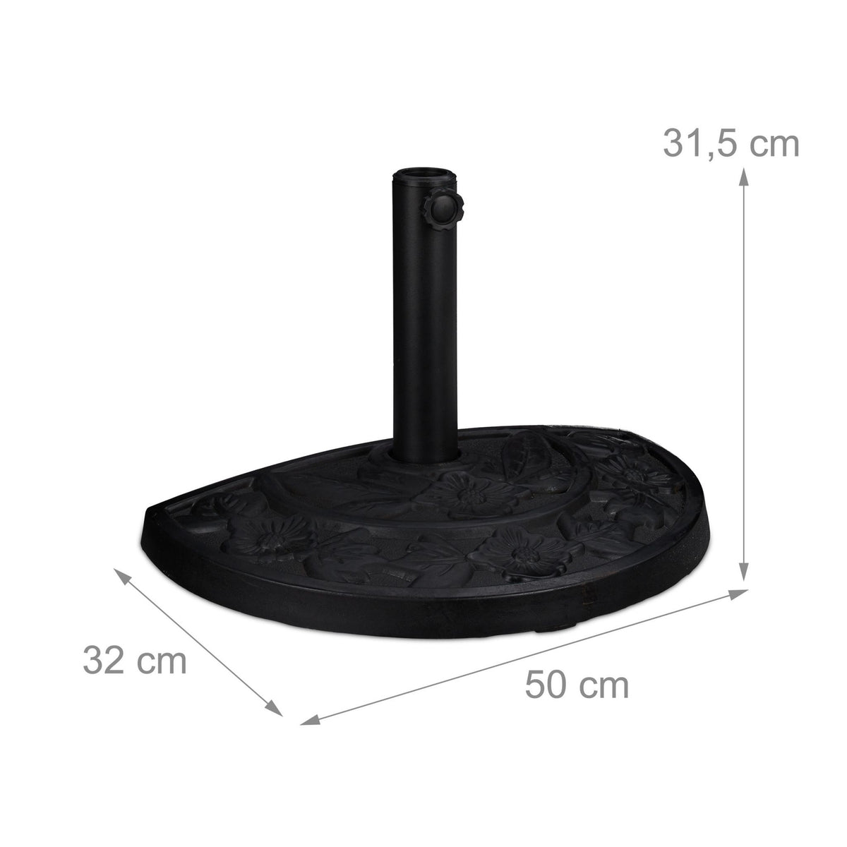 Half-Round Parasol Base, Cast Iron Design, Fits Small Spaces