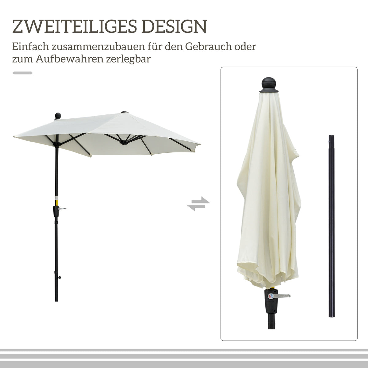 Half-Round Patio Umbrella, Cream, 190x200x240 cm