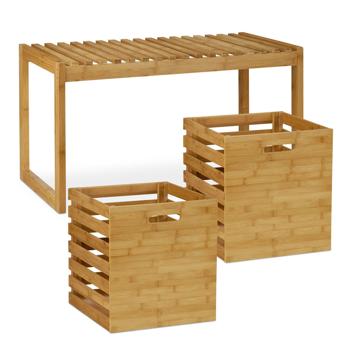 Hall bench with bamboo storage