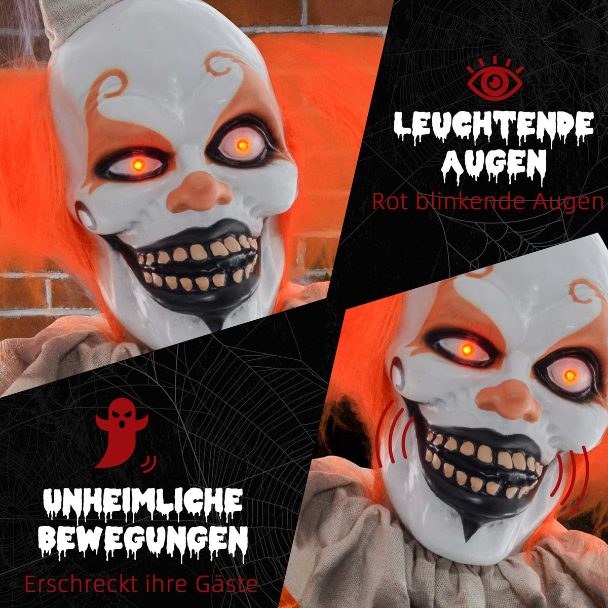 Halloween Clown Decoration, Touch-Activated, Glowing Eyes