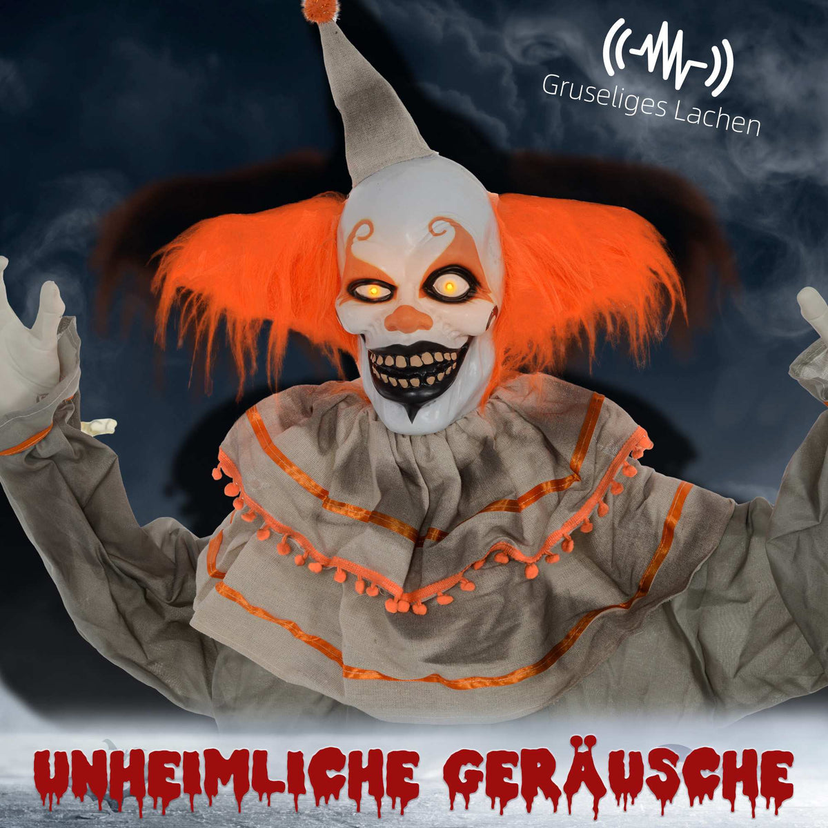 Halloween Clown Decoration, Touch-Activated, Glowing Eyes