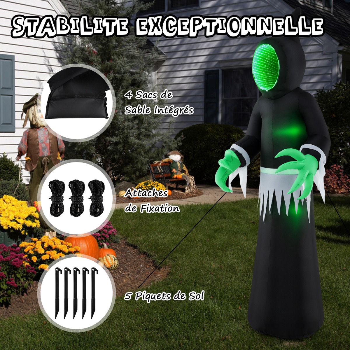 Halloween Inflatable Ghost 245 cm With Green LED Lights