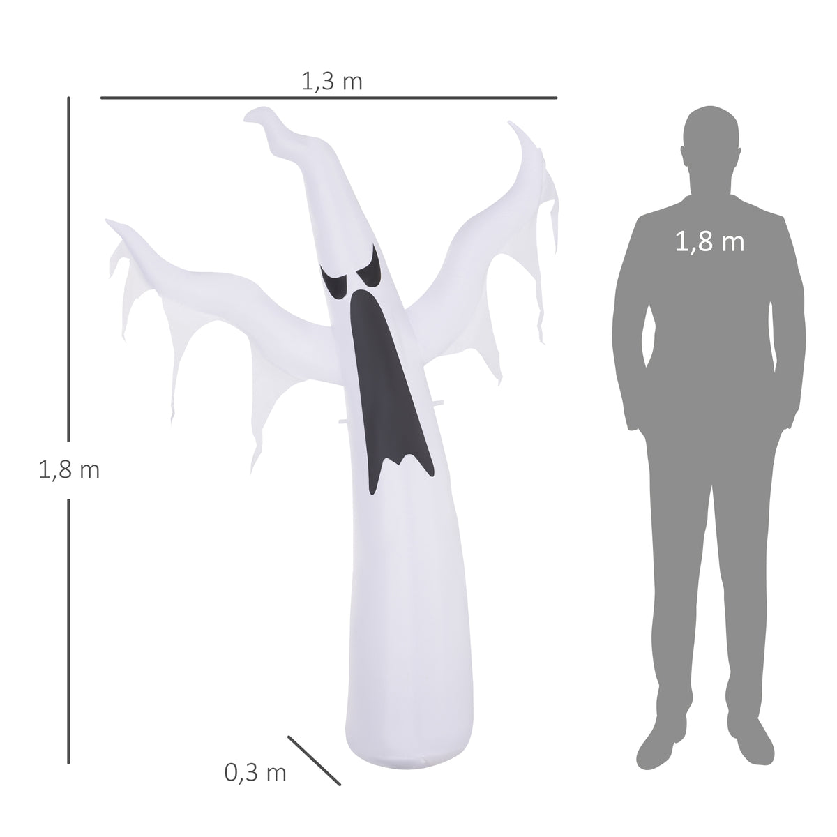 Halloween Inflatable Ghost with LED Lights, 1.8m Tall