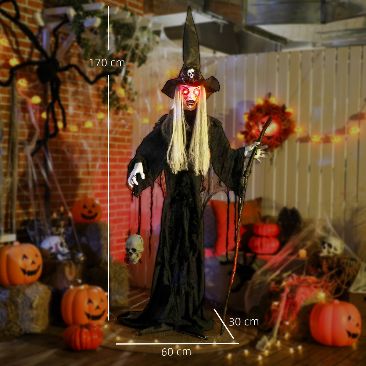 Halloween Witch Decoration, 170 cm, LED Lights, Sound